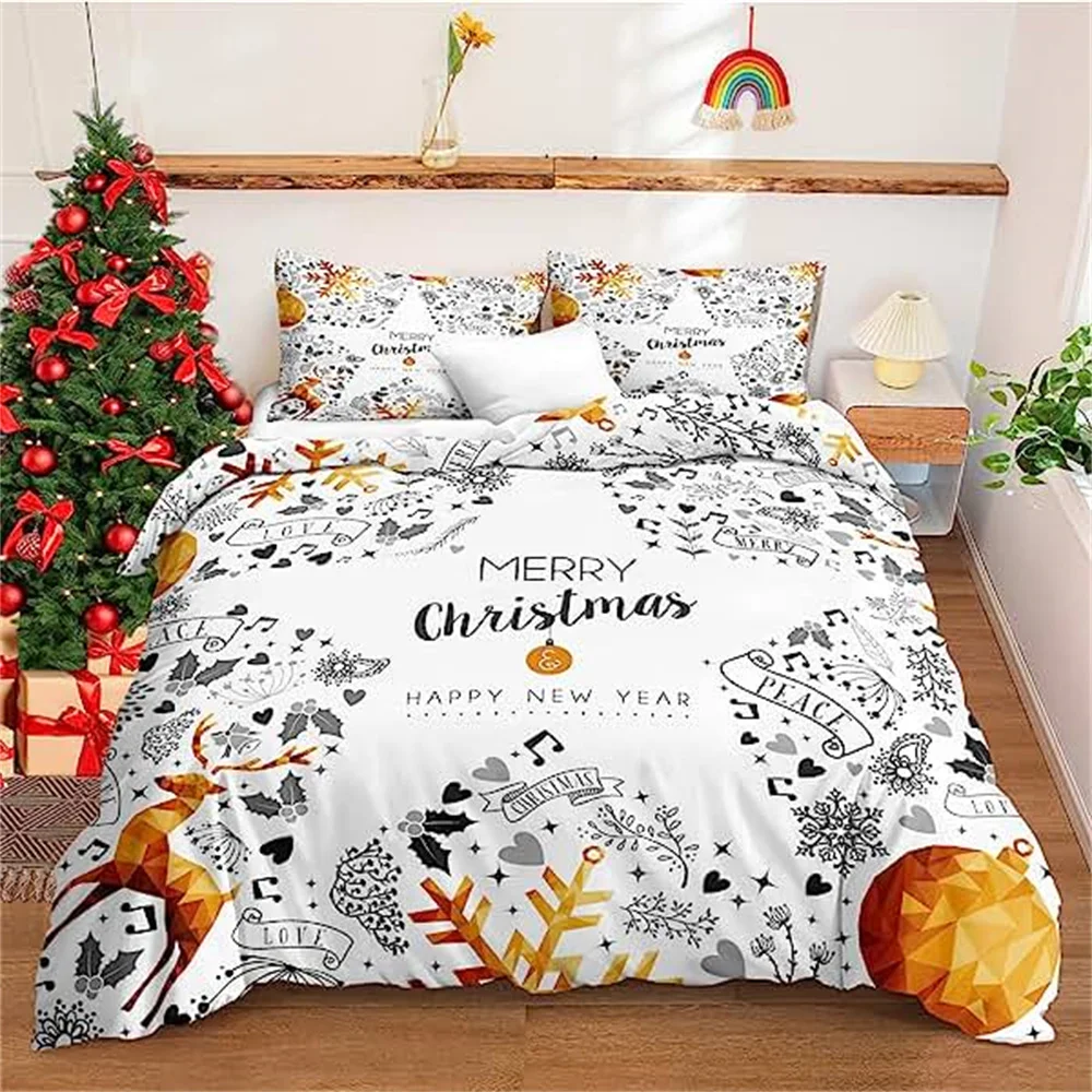 Christmas Duvet Cover Red Bow Pattern Comforter Covers Shams Buff Color Bedding Set Xmas Gift Decorations for Children Women Men