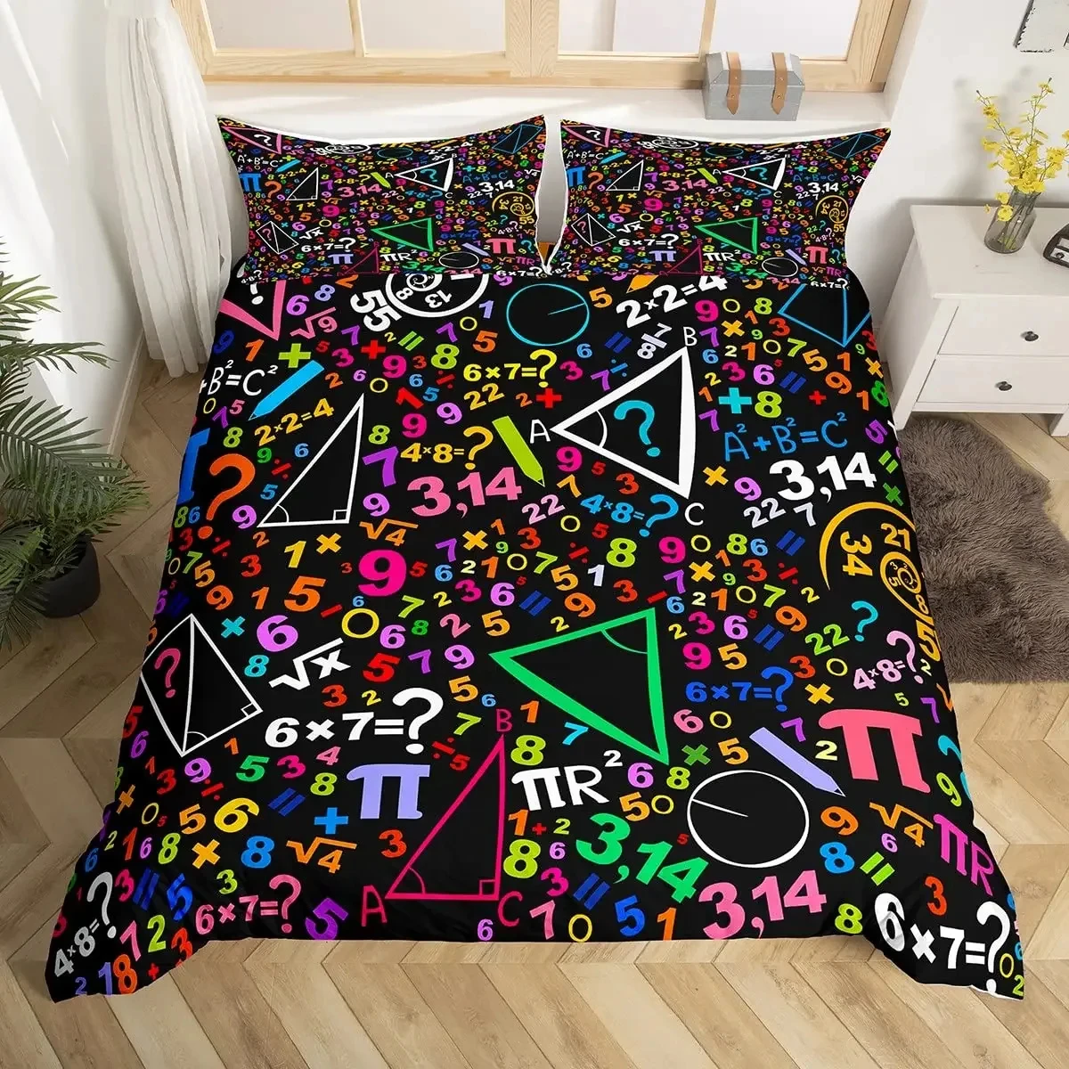 الرياضيات غطاء لحاف الحوسبة صيغة طقم سرير الألوان المائية الهندسة الفن المعزي غطاء صيغة رياضية طقم سرير التوأم الملكة