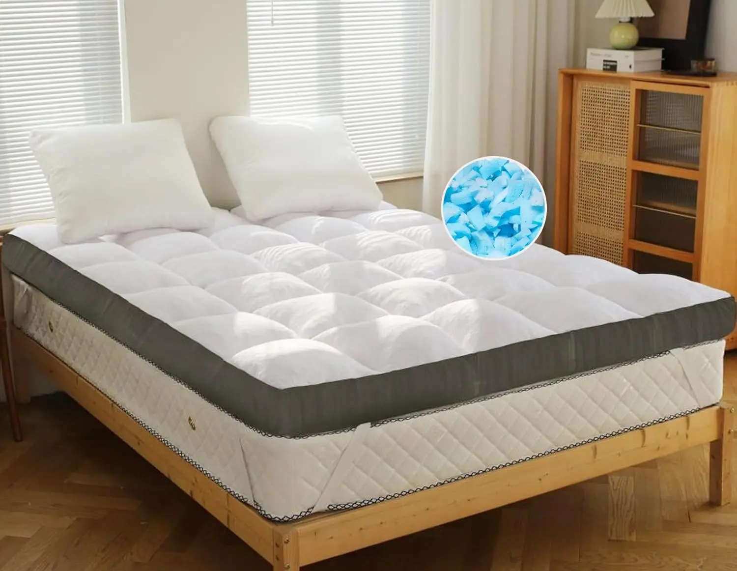 

3 Inch Memory Foam Mattress Topper Queen Size Memory Foam Filled Bamboo Cooling Fluffy & Soft 100% Air Fabirc Top Pillow Top