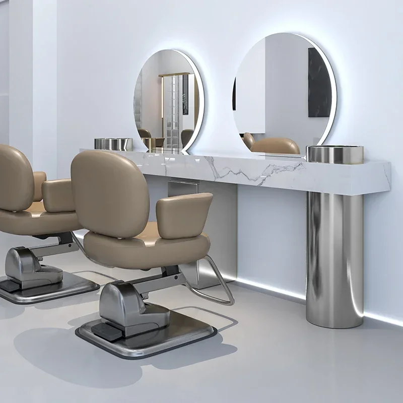 

X188Shopwith Light Dressing Table Stainless Steel Hot Dyeing Mirror Hairdressing Shop Hair Cutting Salon Hairdressing Dressing T