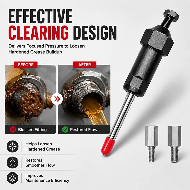 Heavy Duty Grease Fitting Cleaner 600psi Hydraulic Pressure Clogged Grease Zerk Cleaning Tool for Lawn Mowers Tractors