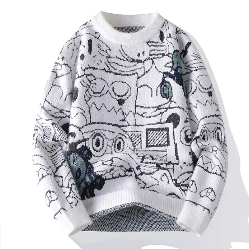 الرجال الخريف الشتاء طويلة الأكمام متماسكة سترة جولة الرقبة جديد الجاكار الدفء السترة الترفيه موضة الاتجاه الرجال الملابس القمم #3