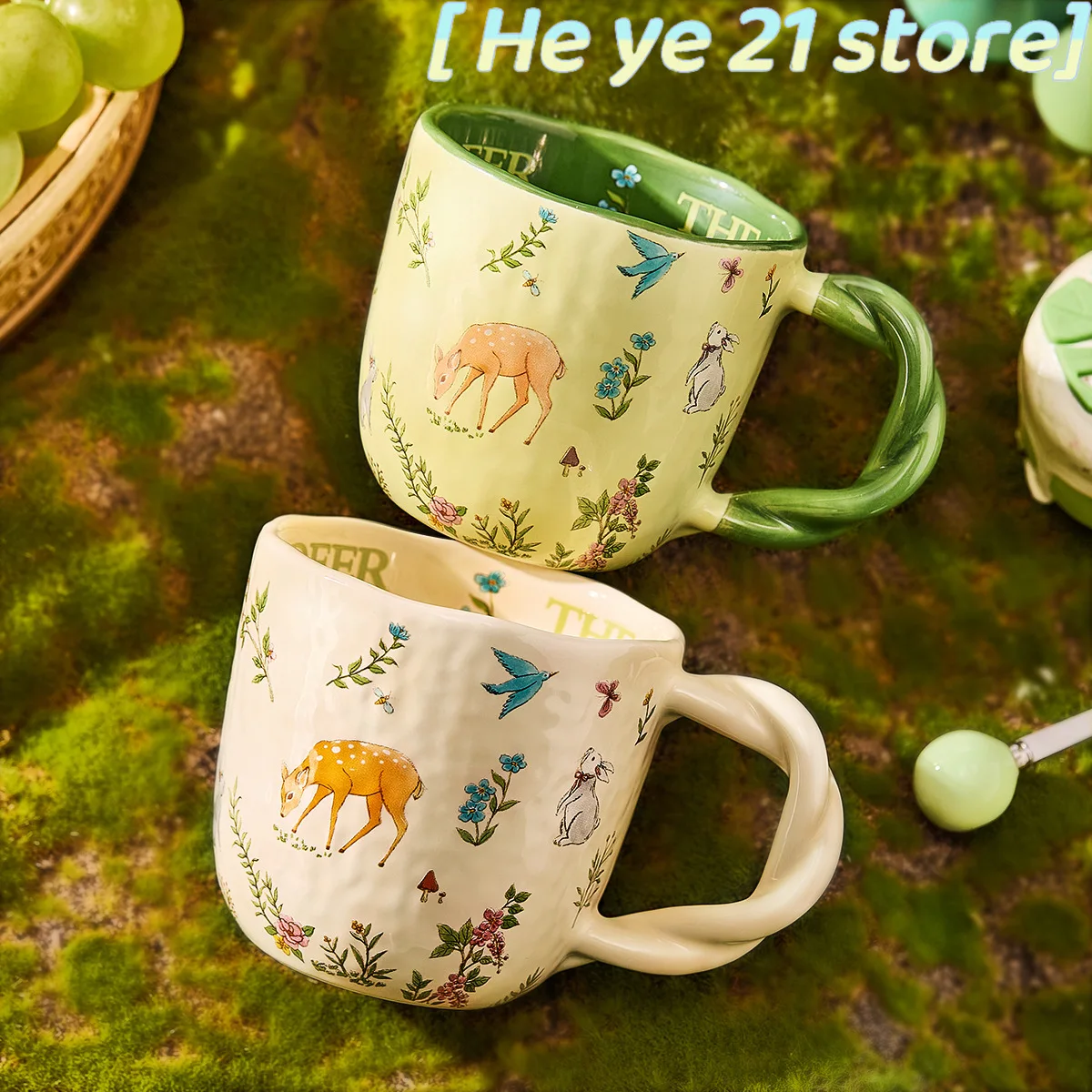 Sen Series Texture Ceramic Cup Home Office Creativity Fried Dough Twists Handle Cartoon Water Milk Coffee Ceramic Cup