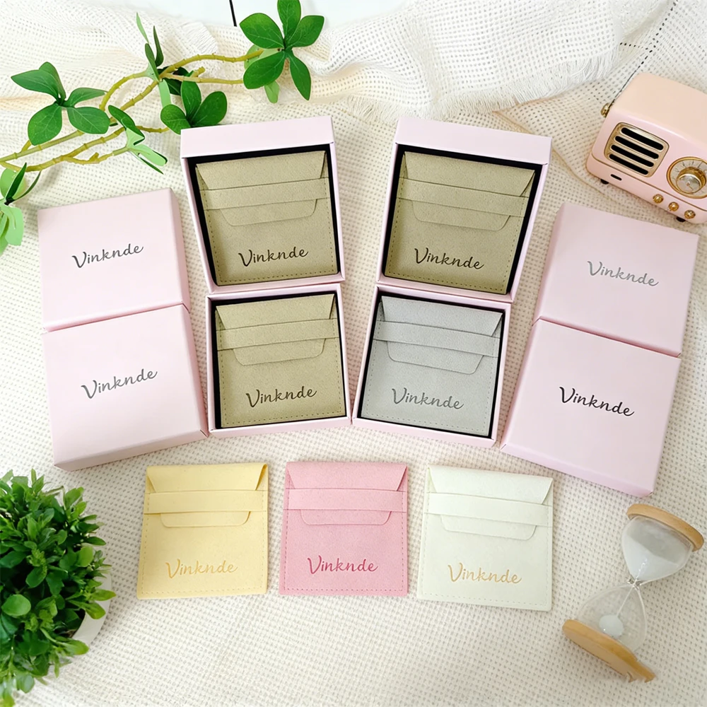 

Custom Logo Jewelry Boxes with Microfiber Suede Velvet Envelope Flap Bags Rings Earrings Necklace Box Wedding Organizer Pouch