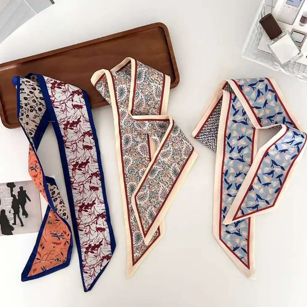 

Модный роскошный шелковый шарф с цветочным узором, длинный шейный платок, универсальный шелковый шарф в ретро-стиле