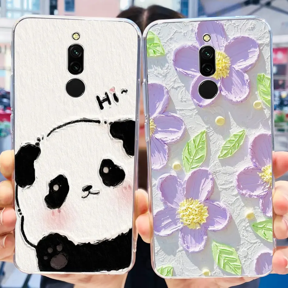 For Xiaomi Redmi 8 Case Redmi 8A Pro Redmi8 Redmi8A Pro Cute Panda Flower Painted Soft Silicone TPU Phone Cases