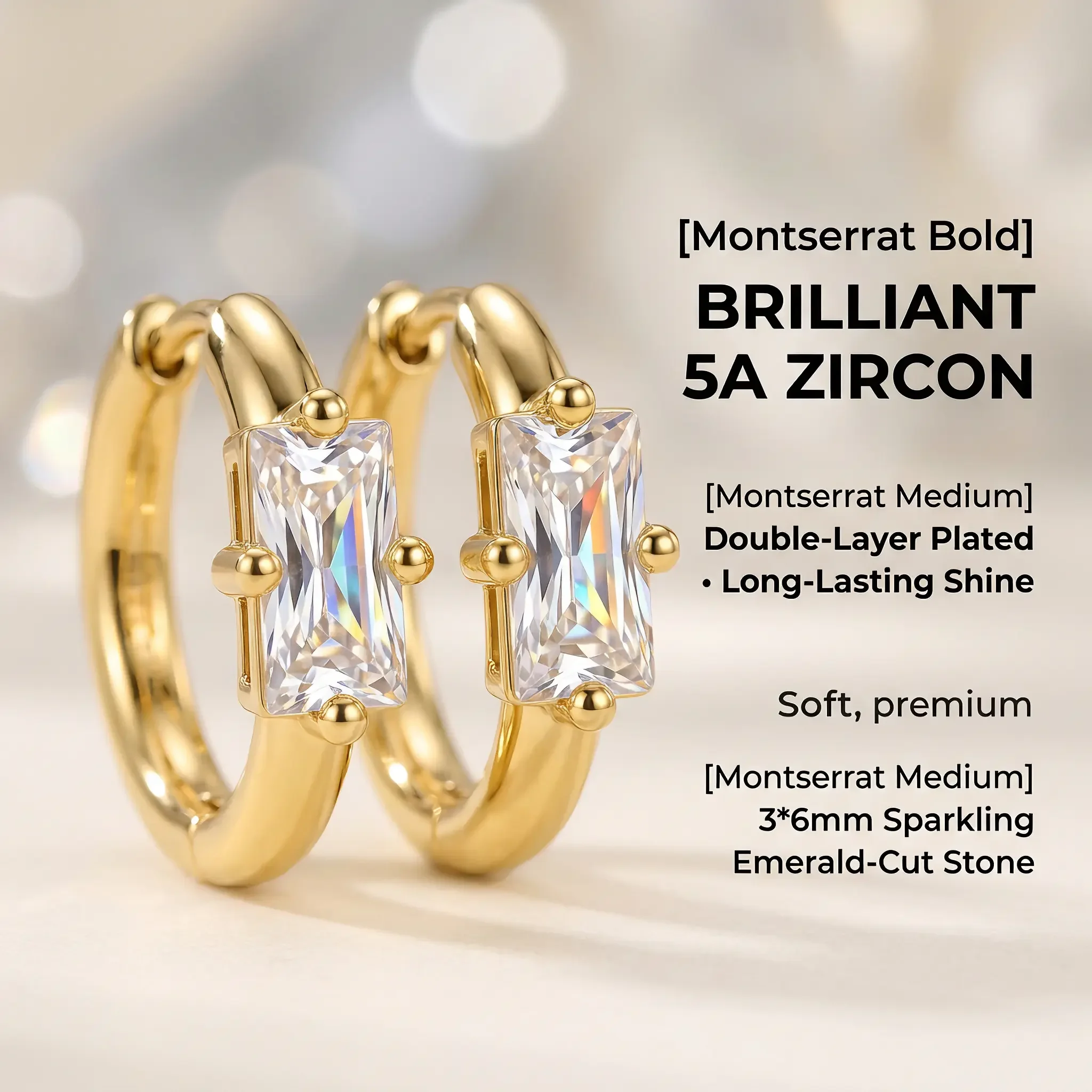Moonmory Original Design Schmuck Minimalistische Rechteckige Huggie-Ohrringe für Damen 5A Messing 14K Doppel-Goldplattierung Geschenk-Ohrringe – Detail 4