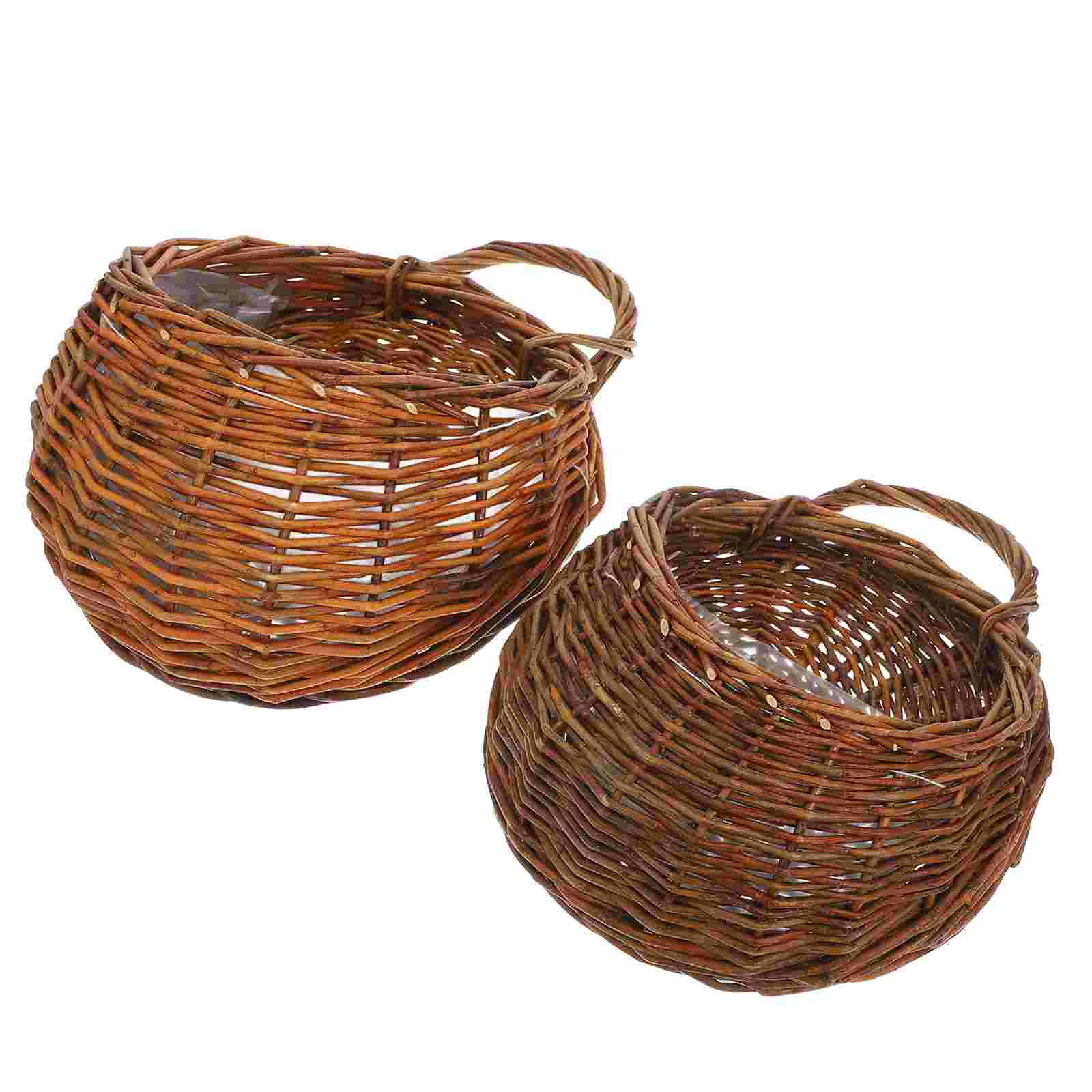 2 Pcs Rattan Wall Hanging Flower Pot Basket Outdoor Pots Furniture Decoration Multi-function Flowerpot Seagrass Storage Baskets