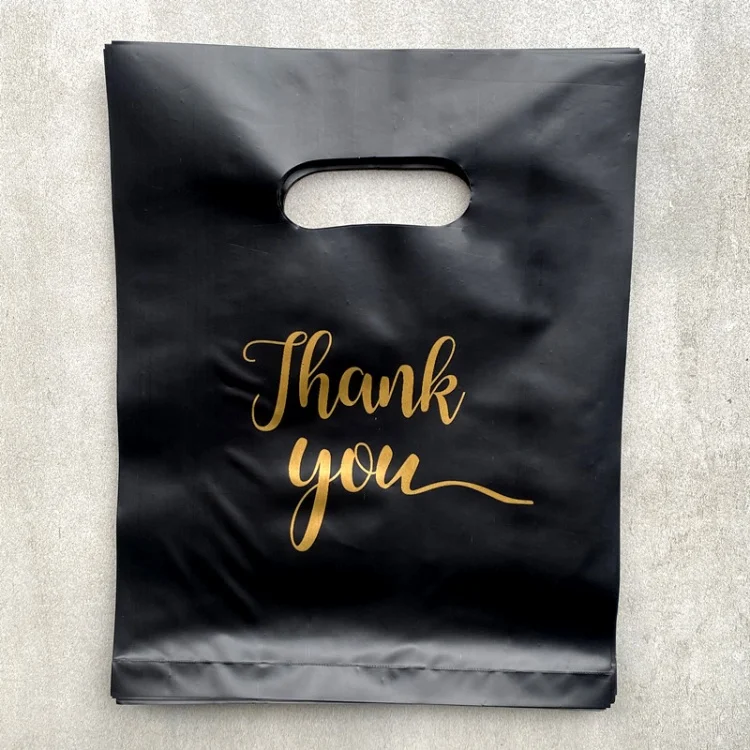 100 pz nero opaco abbigliamento in plastica indumento grazie maniglia Shopping Bag vestito fai da te biancheria intima giocattoli regalo regalo