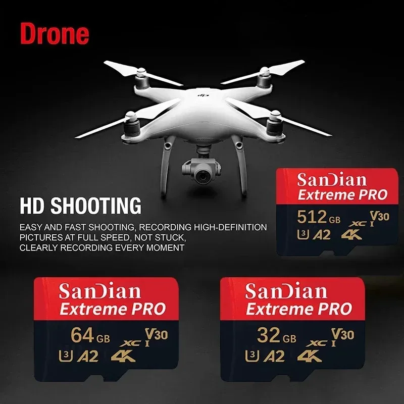 64GB Memory Card SD Card 128GB 256GB 512GB Micro TF SD  U3 V30 High Speed For Drone 4K Video Aerial Photography