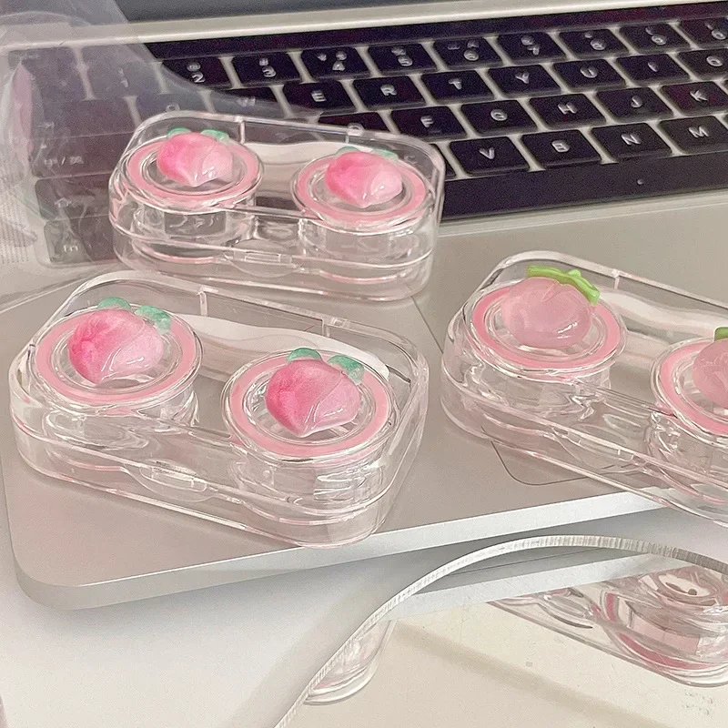 Pink Peach Clear Visible Contact Len Case NoScrew Lid Contact Lens Organizer Colored Contacts Lens Case Travel Organizer 렌즈 클리너