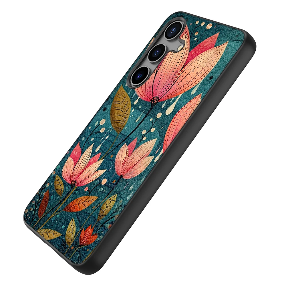 Back Cover Leather Case for Samsung Galaxy S20 S21 S22 S23 S24 Plus Ultra FE Fan Edition 5G with Color Flower Pattern Print