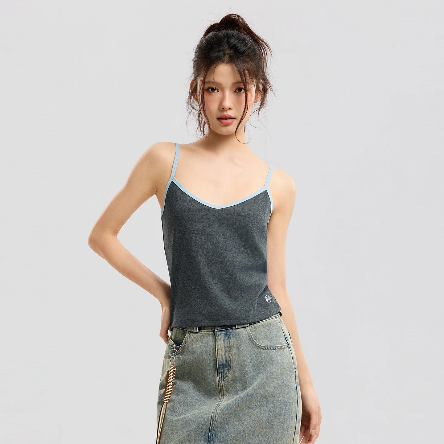 Metersbonwe 92% כותנה לנשים Cami Top 2026 קיץ Slim