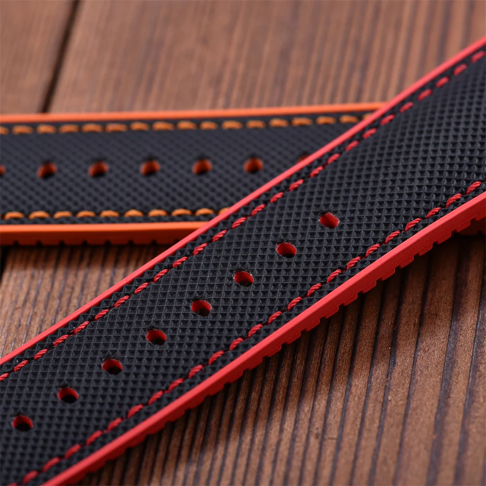 20 مللي متر 22 مللي متر تصميم جديد الهجين FKM حزام ساعة جلد فلورو المطاط حزام الساعات FPM الأشرطة الناعمة لكل ماركة ساعات مقاومة للماء