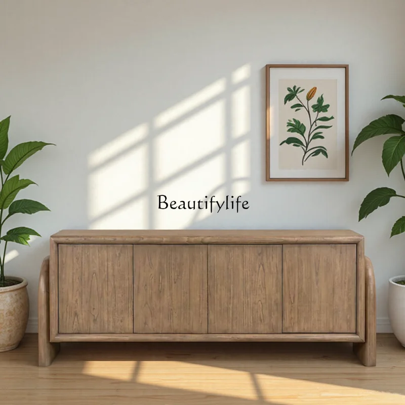 

French retro solid wood TV cabinet, medieval simple living room small apartment dining side cabinet