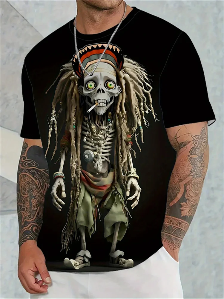 

3D Dazzling Cool Skull Printed Men's T-shirt Summer Fashion Leisure Men Clothing Outdoor Street Hip Hop O-neck Short Sleeve Tops