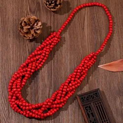 Handmade Multilayer Wooden Necklace & Pendant African Jewelry Statement Bib Beads Collar Long Necklace Ethnic Maxi Collier