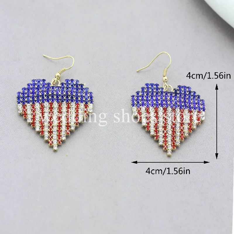 New Red Blue Striped Rhinestone Heart Women's Earrings Trend Sexy Personality Women Chain Earrings Party Pendant Earrings