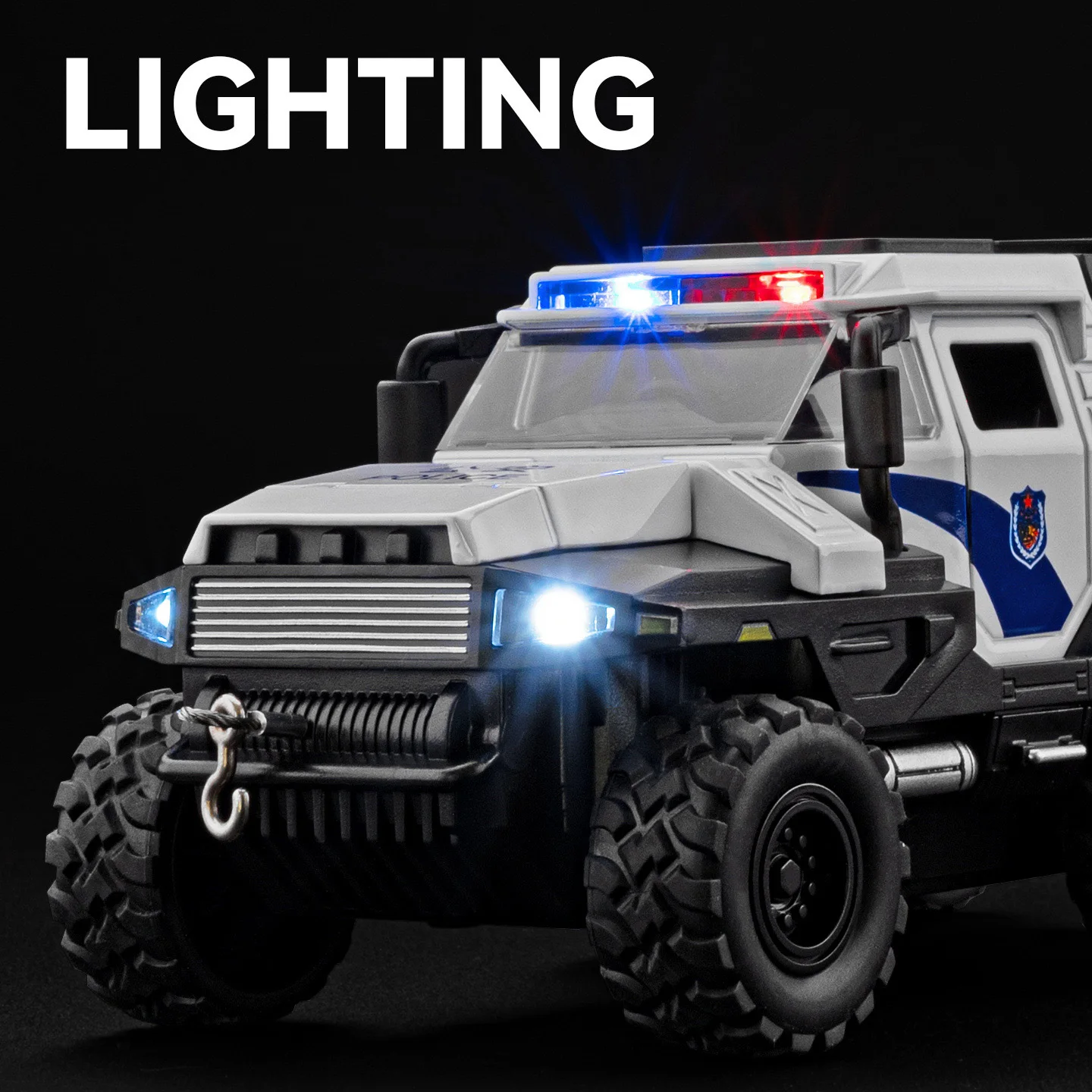 Modelo de vehículo a prueba de explosiones de aleación de conquistador 1:32, vehículo blindado todoterreno de policía de Metal fundido a presión, modelo de coche con luz de sonido, regalo para niños