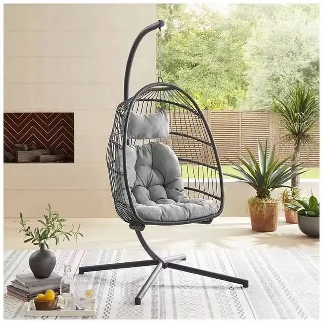 2026 Foldable Cotton Rope Outdoor Hanging Basket Swing Space Saving Hanging Chair Indoor Balcony Hammock Standpromote sales
