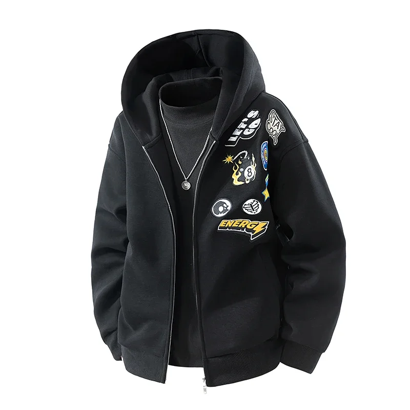 

Толстовка с длинными рукавами и вышитым принтом в американском стиле, свободная и повседневная осенняя куртка для пар, студенческая бейсбольная куртка