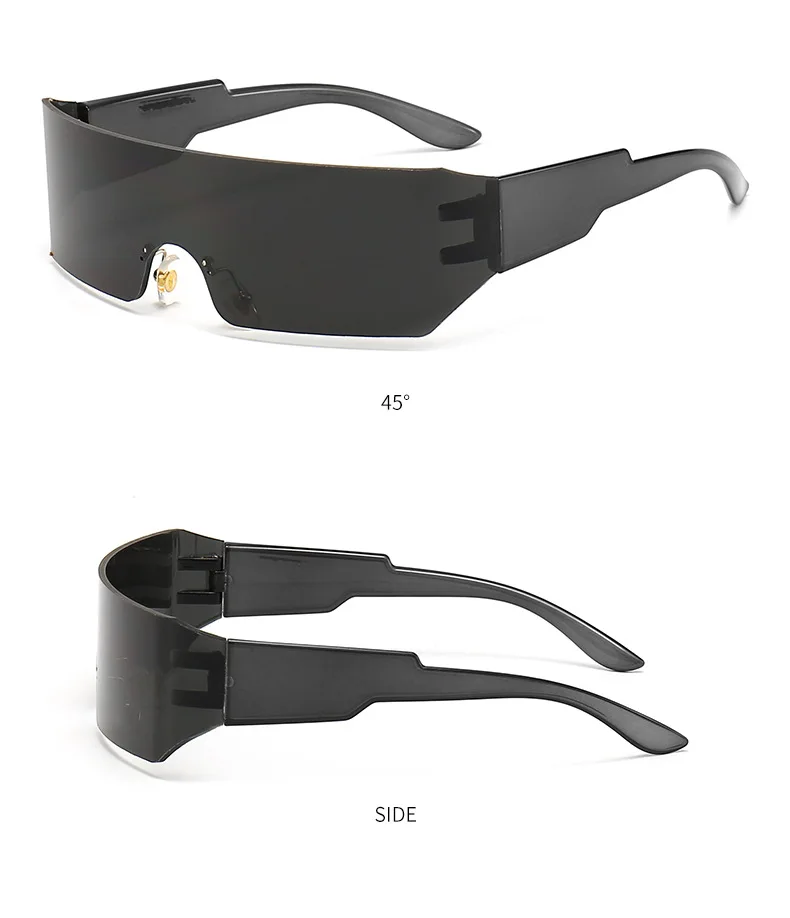 Steampunk Y2K Sonnenbrille für Damen und Herren, quadratisch, einteilig, Wrap-Around-Sonnenbrille, modische Sonnenbrille mit großem Rahmen für Damen und Herren – Detail 9