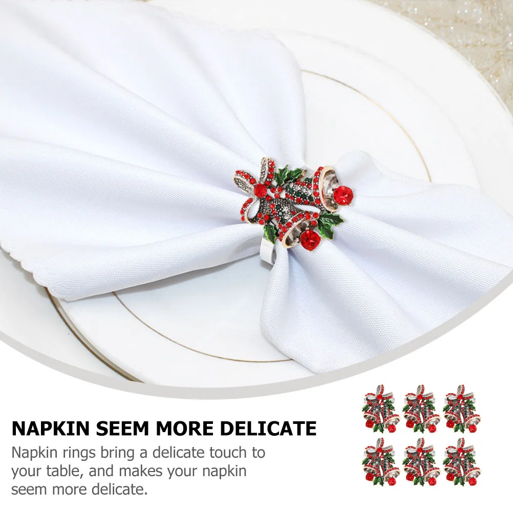 

6Pcs Christmas Napkin Rings Bell Shape Xmas Table Setting Dining Napkin Holders Party Decor Serviette Ring Serviette Ring Decor