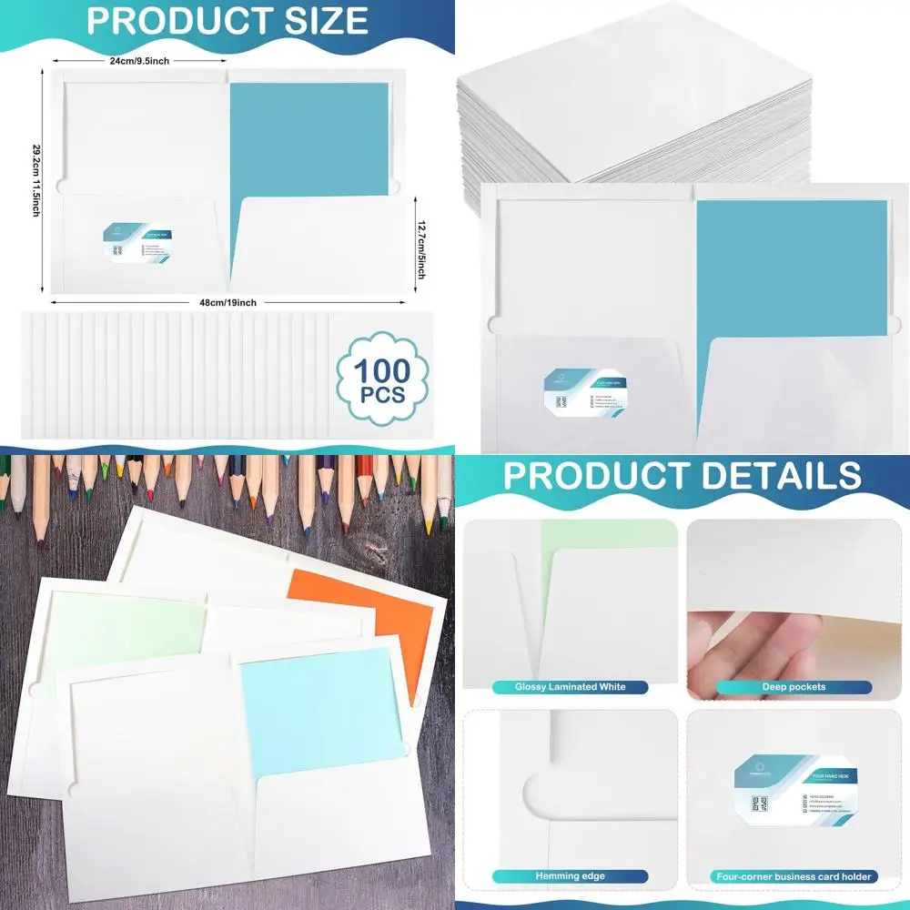 

Glossy Laminated Paper Folders - 2 Pockets, Letter Size, Bulk for Teachers and Office, Back to School, First Day Presentation (W