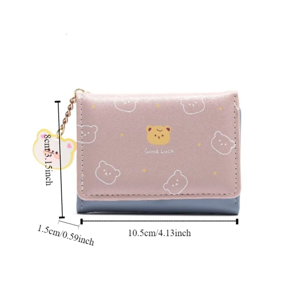 محفظة محمولة مطبوعة على شكل دب كرتوني قابلة للطي محفظة قصيرة ناعمة متعددة الفتحات حافظة بطاقات للطلاب