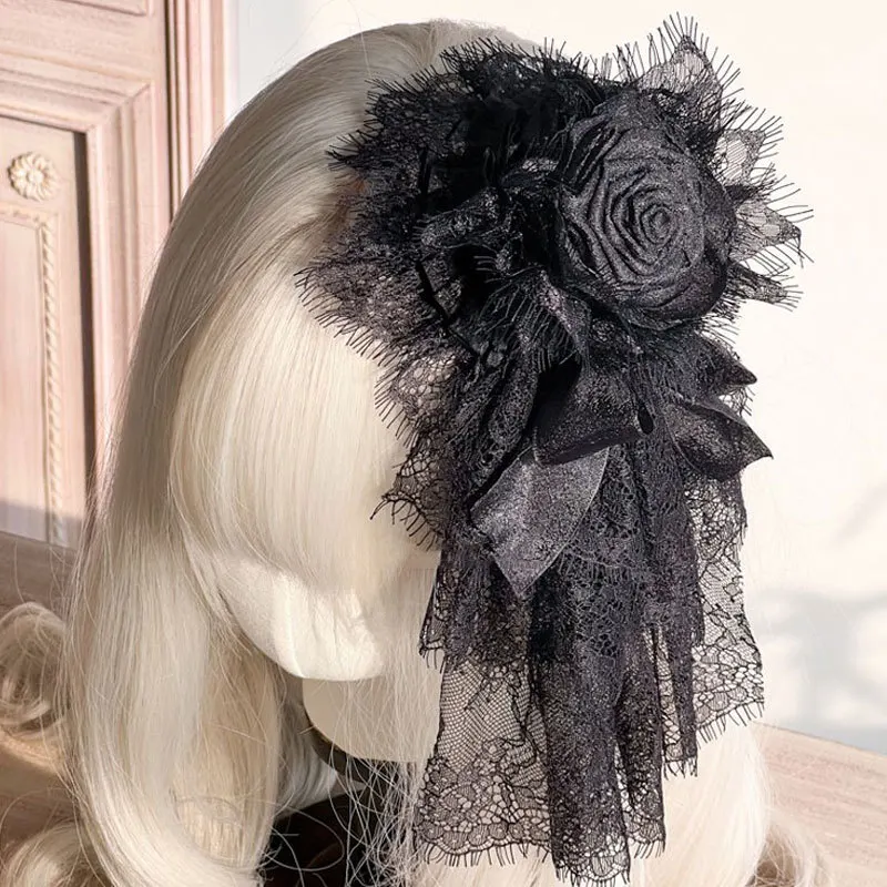 Preto/branco princesa lolita cocar vintage lolita gótico rosa arco laço presente chapéu superior elegante bandana cosplay acessórios de cabelo