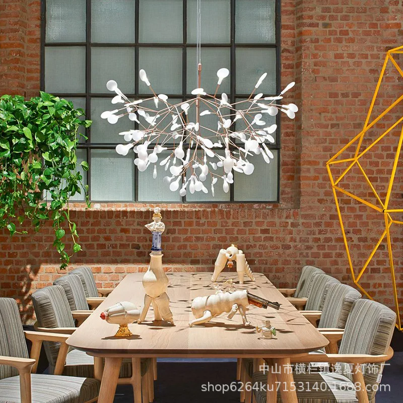 Heracleum chandelier Firefly LED lamp Nordic rose gold Branch lamp Simple Hotel Villa Restaurant Living Room Romantic ring lamp