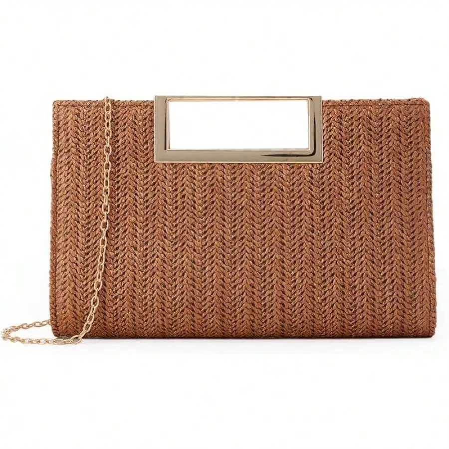 Bolso de mano tipo clutch de paja, bolso tote tejido de rafia, bandolera para mujer, para playa, verano, viajes 2025