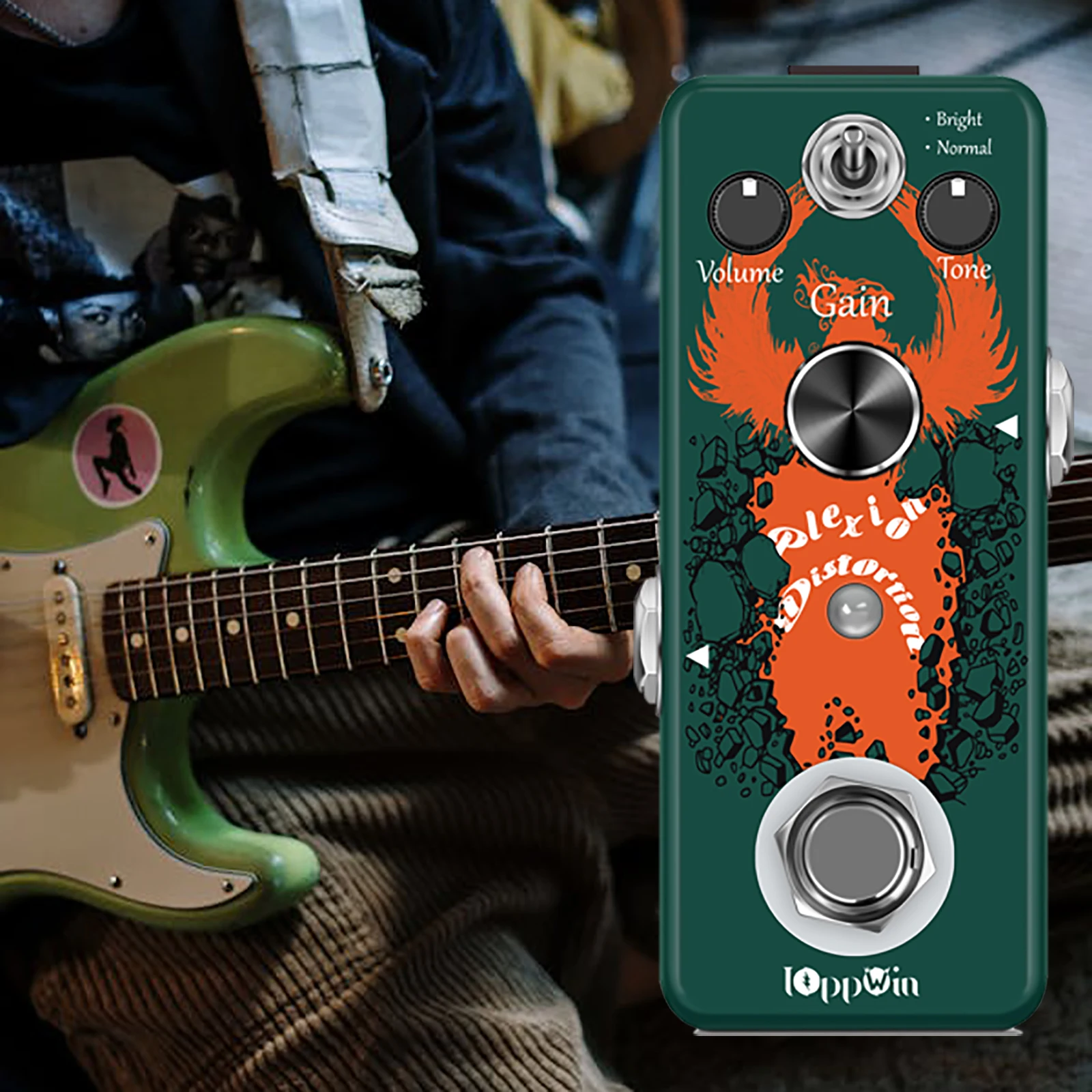 

IOppWin PLEXION Classic Plexion Distortion Pedal - 3-Knob Tone Control, Bright/Normal Switch, Mini Metal Housing, True Bypass