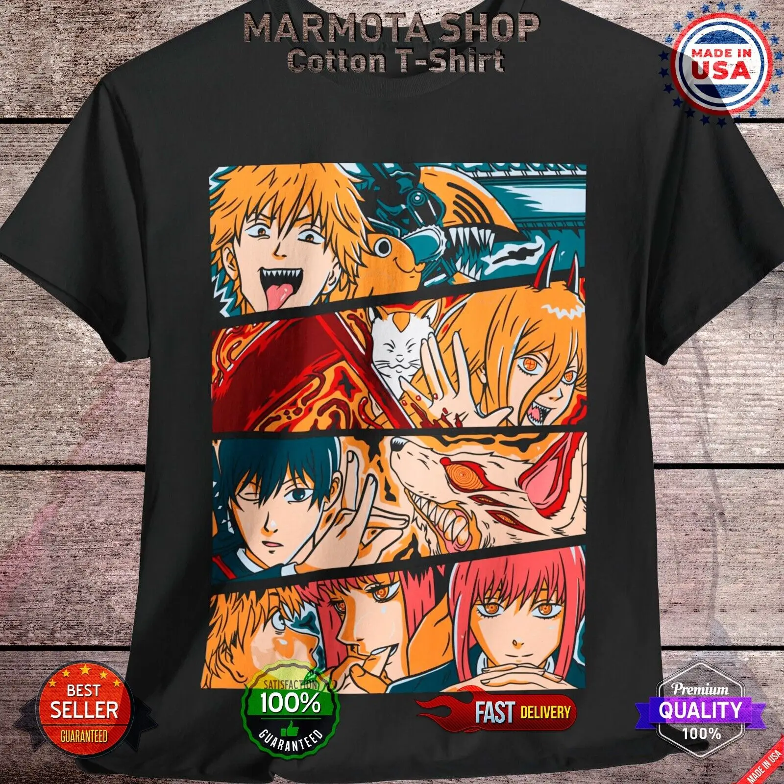 Makima Power Denji Aki Chainsaw Man Shirt Anime Tee T-Shirt Unisex All Size