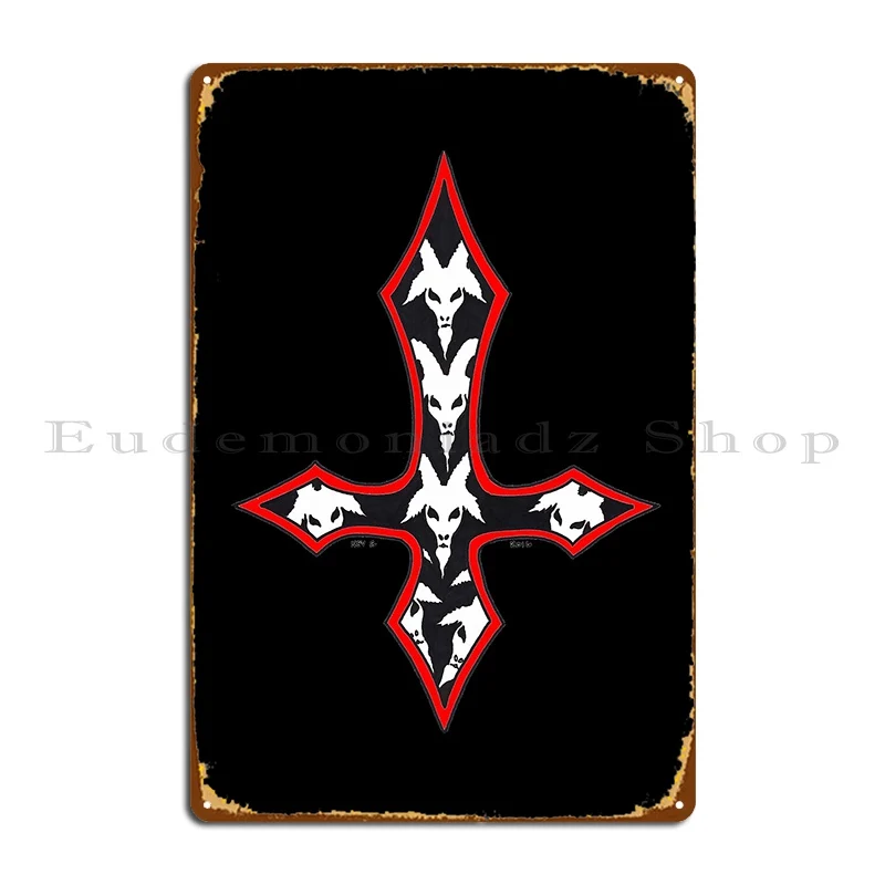 inverted red goat cross art Metal Plaque Poster Wall Cave Wall Mural Custom designer Party Tin Sign Poster