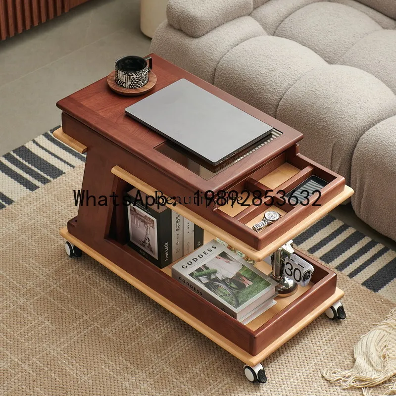 QQ **Medieval style solid wood trolley sofa side table rotating coffee table table
