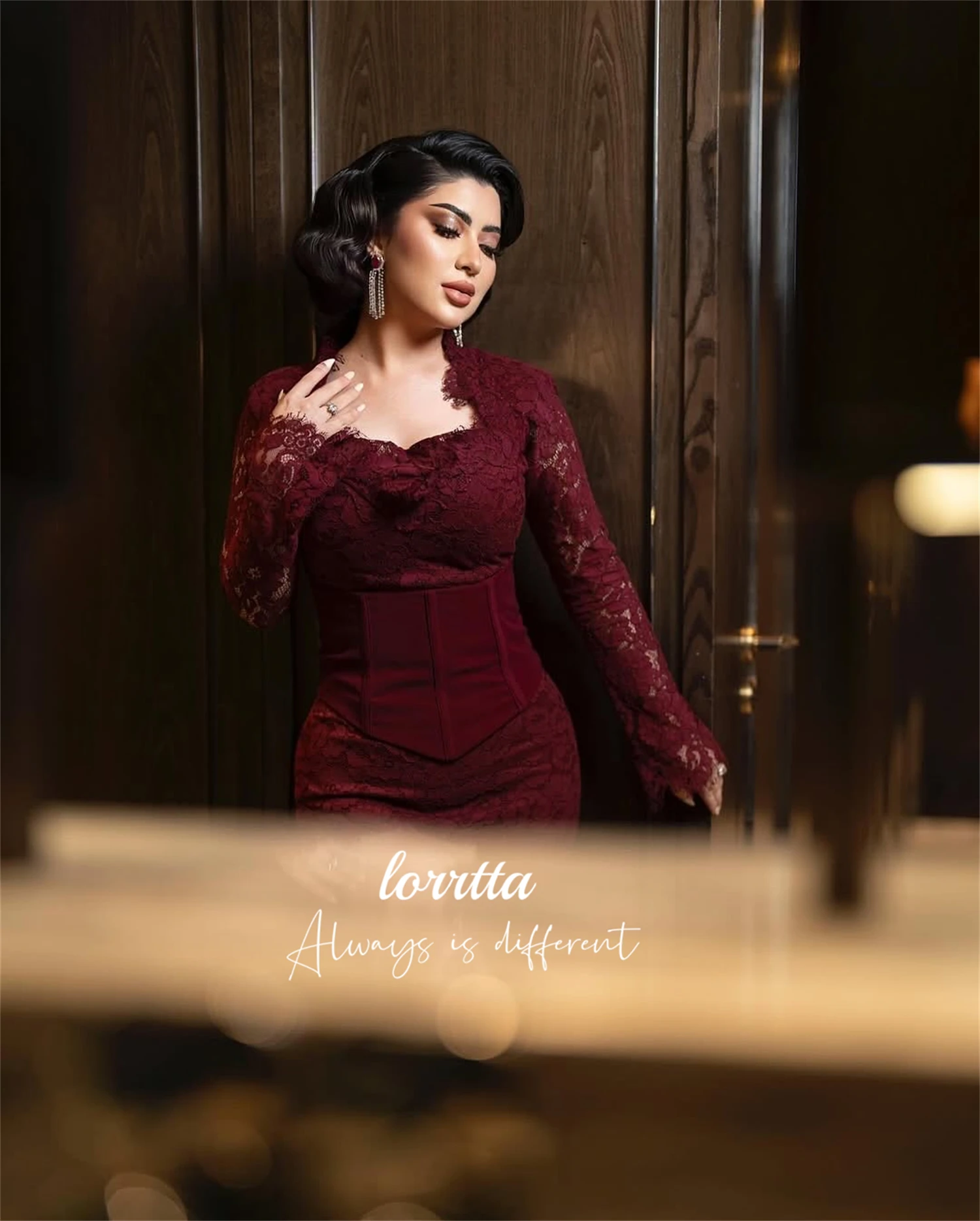 Lorrtta Customized Lace Fabric Wedding Party Dress Bespoke Occasion Dresses for Special Occasions Long Sleeves Evening Dresses