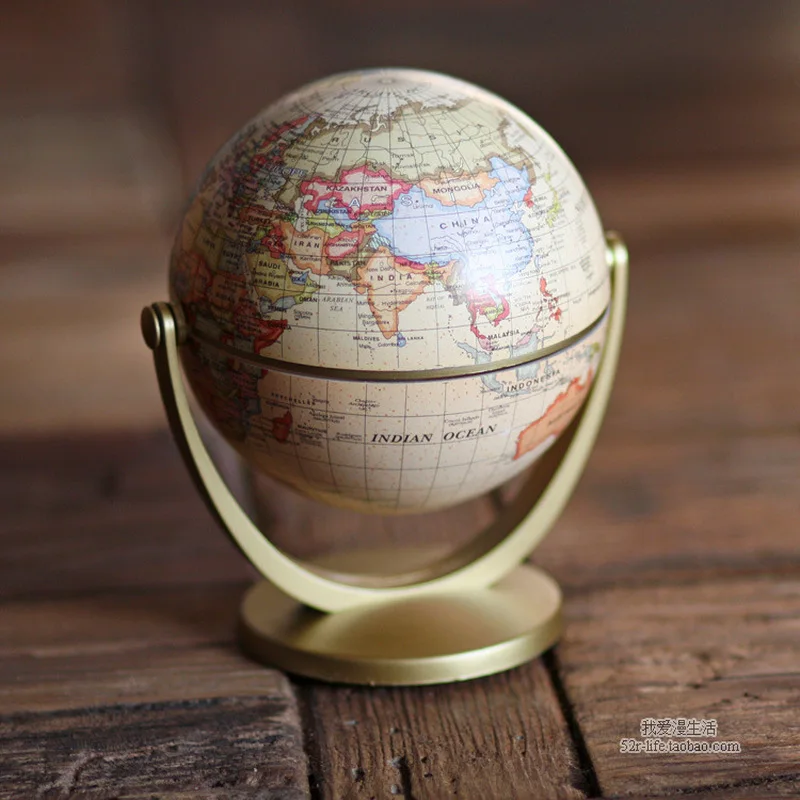 10/14cm Retro Globe 360 Rotating Earth World Ocean Map Ball Antique Desktop Geography Learning Education Home School Decoration