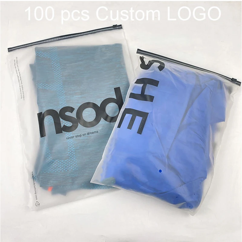 wholesale custom logo frosted plastic bag clothes zip lock self sealing bag clothing packaging frosted zipper bags printed logo