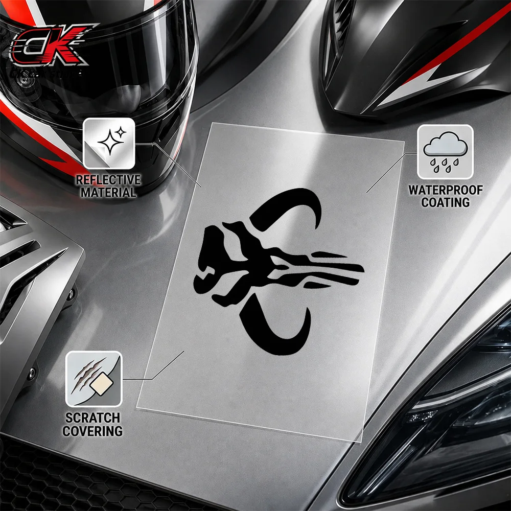 Reflective Waterproof Scratch-resistant Skull Decal Film Durable for Motorcycle Car Hood Decoration