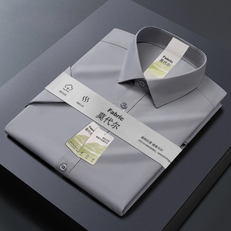 Hochwertige Modal-Anti-Falten-Kurzarmhemden für Herren, kausal, blau, weiß, Arbeitshemd für Herren, kurzärmelig, pflegeleicht, Camisa Social