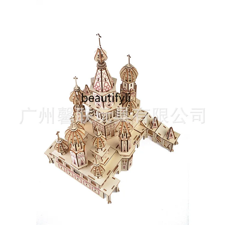 Three-dimensional wooden puzzle difficult building model assembly puzzle building block toy