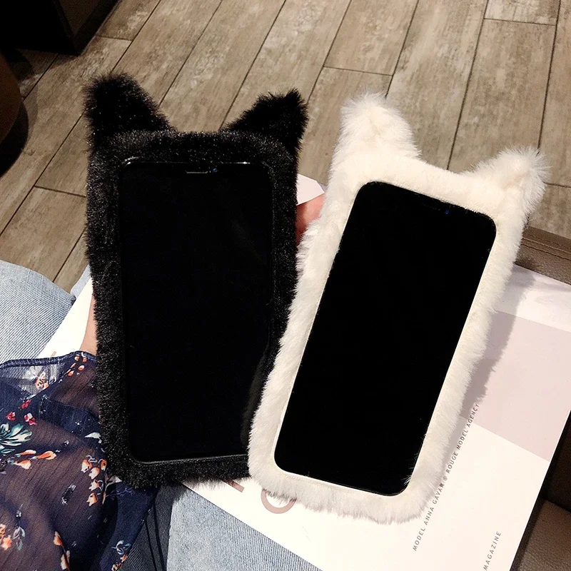 Newest Fashion Cute Cat Fluffy Girly Case For iPhone 11 Pro X XS Max XR 8 7 6 6s Plus Kitty Plush Fur Soft Silicone Cover Funda