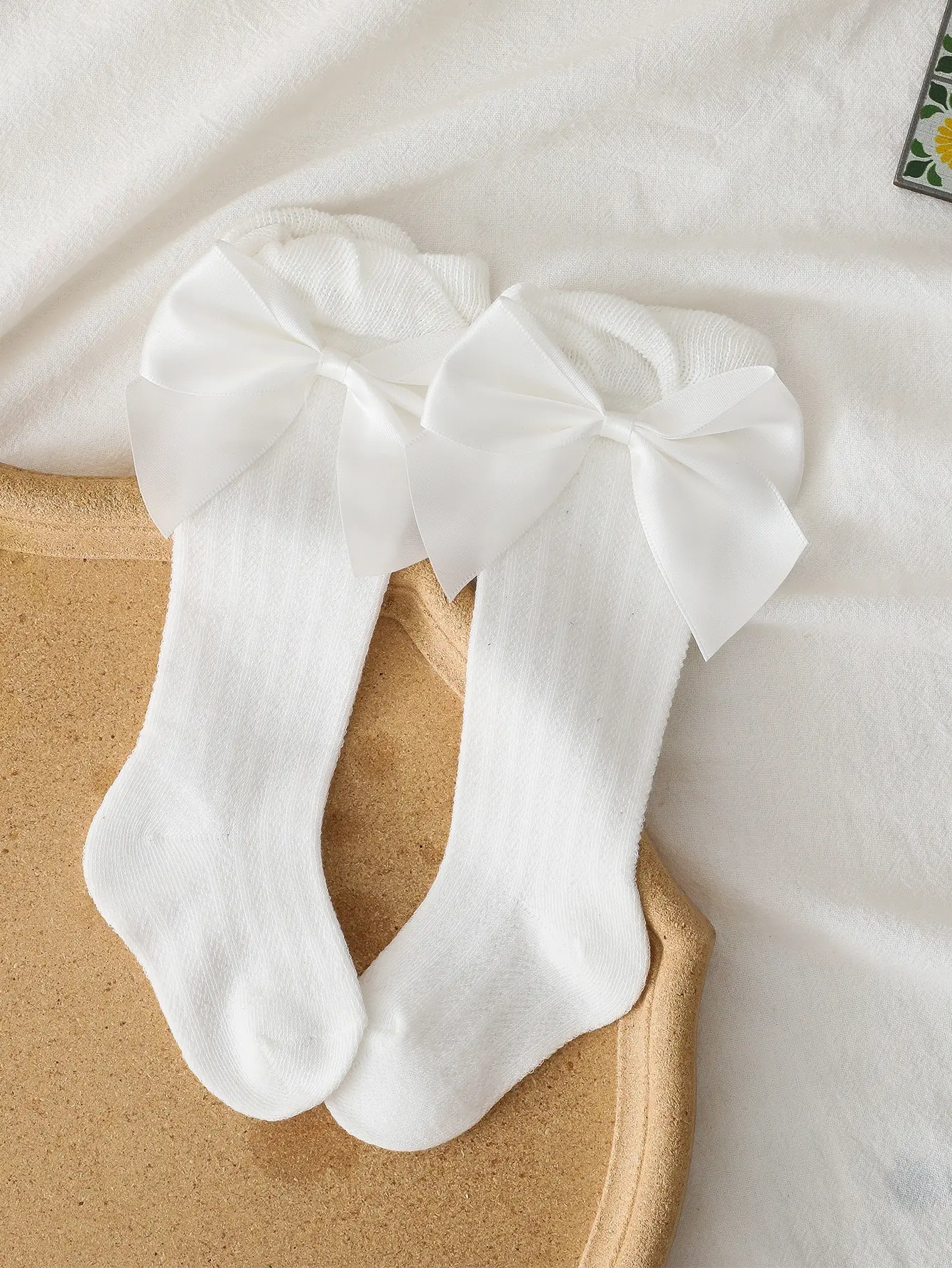 1pair Toddler Girls Bow Decor Over The Knee Socks