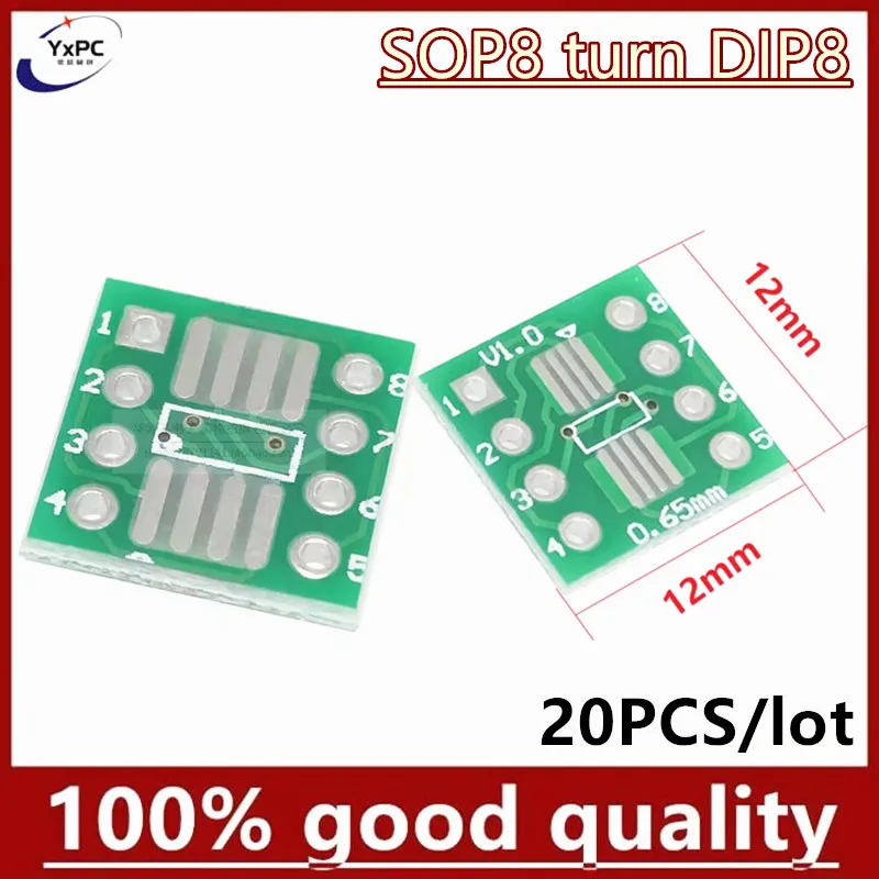 

20PCS SOP8 turn DIP8 / SMD to DIP IC adapter Socket SOP8/TSSOP8/SOIC8/SSOP8 Board TO DIP Adapter Converter Plate 0.65mm 1.27mm