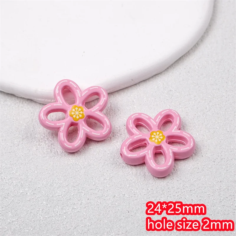 الجملة 50 قطعة/الوحدة نمط اللون طباعة الكرتون الزهور شكل الاكريليك ثقب مستقيم الخرز diy مجوهرات الملابس الشعر التبعي #5