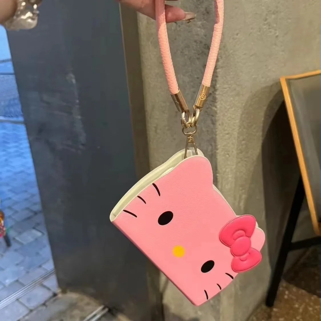 サンリオ-女の子のためのかわいい無地のkt猫の電話ケース,ハローキティ,記念の弓,ストラップの裏表紙,15, 14, 13 pro max,y2k