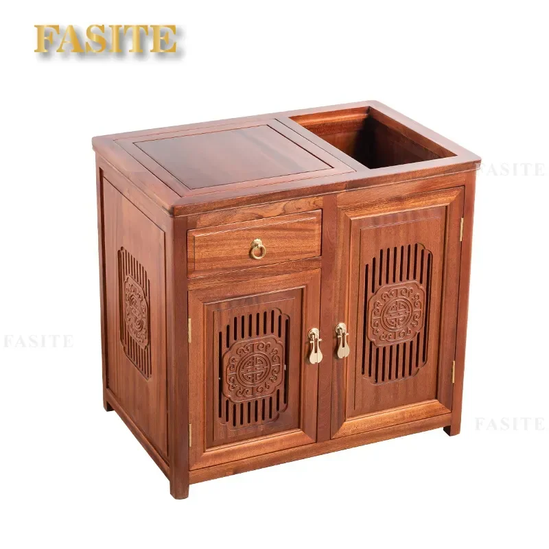 For Solid Wood Mobile Tea Cabinet Small Household Tea Cart with Kettle Integrated New Chinese Style Rack for Living Room