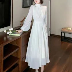 Gentle French High-end Fashion White Turtleneck Dress Women's Patchwork Autumn New Fairycore Luxury Lantern Sleep A-line Dresses