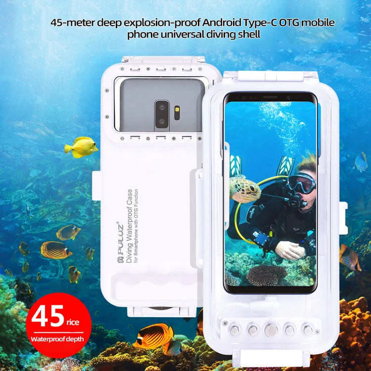 

PULUZ 45m Waterproof Diving Housing Photo Video Taking Underwater Cover Case for Galaxy Huawei OTG Smartphones with Type-C Port